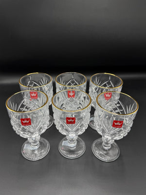 Diamond Cut Gold Rim Wine Goblet Set – 6 Piece Stemmed Glasses (72-12)