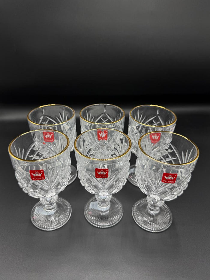 Diamond Cut Gold Rim Wine Goblet Set – 6 Piece Stemmed Glasses (72-12)