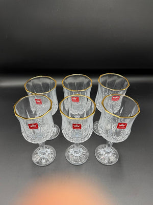 Diamond Cut Gold Rim Wine Goblet Set – 6 Piece Stemmed Glasses (72-10)