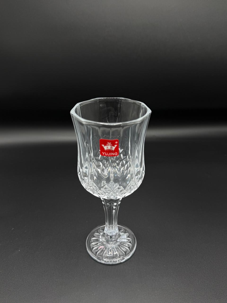 Diamond Cut Gold Rim Wine Goblet Set – 6 Piece Stemmed Glasses (72-11)