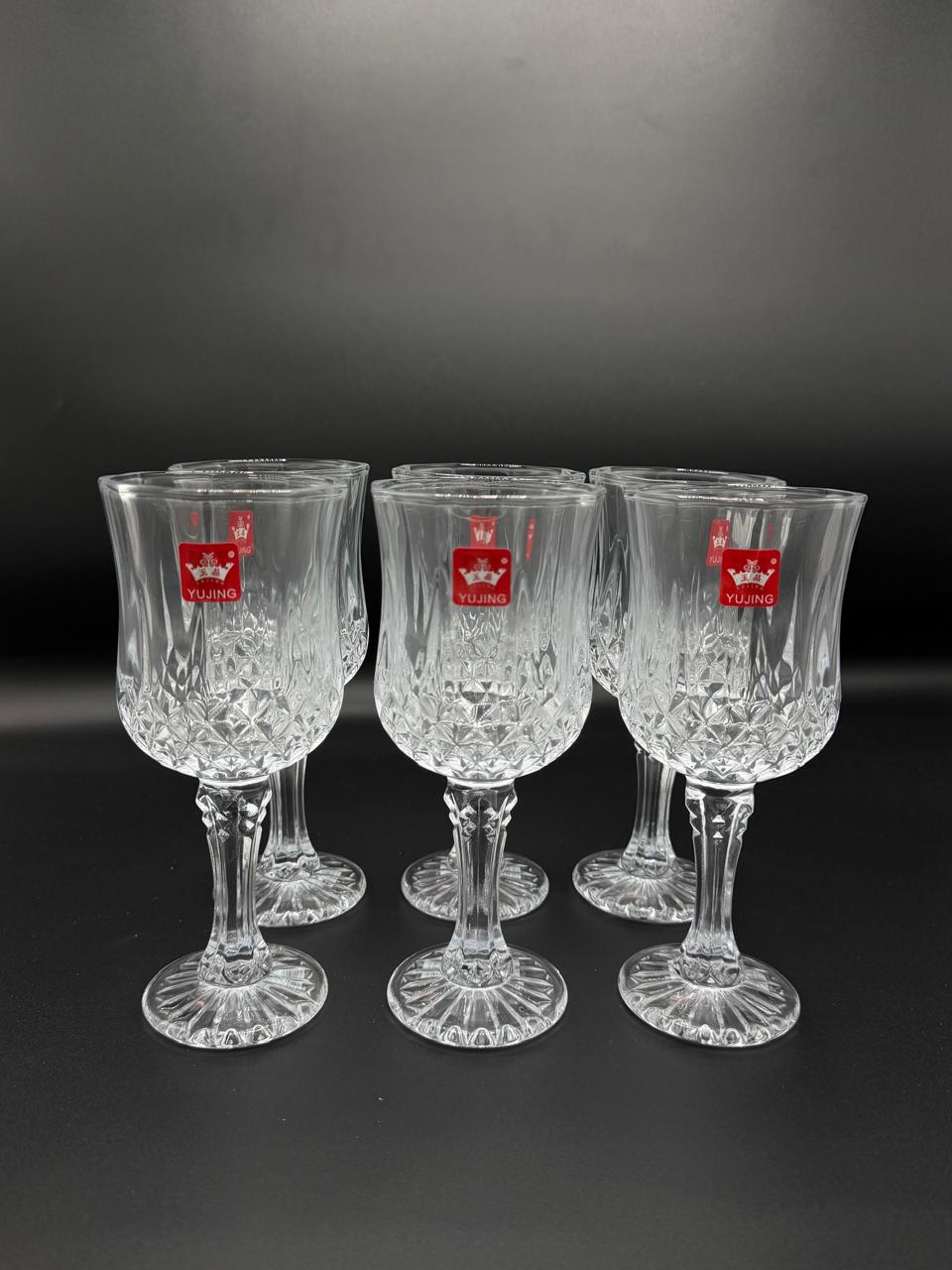 Diamond Cut Gold Rim Wine Goblet Set – 6 Piece Stemmed Glasses (72-11)
