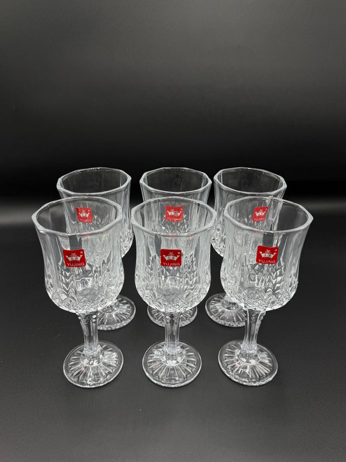 Diamond Cut Gold Rim Wine Goblet Set – 6 Piece Stemmed Glasses (72-11)