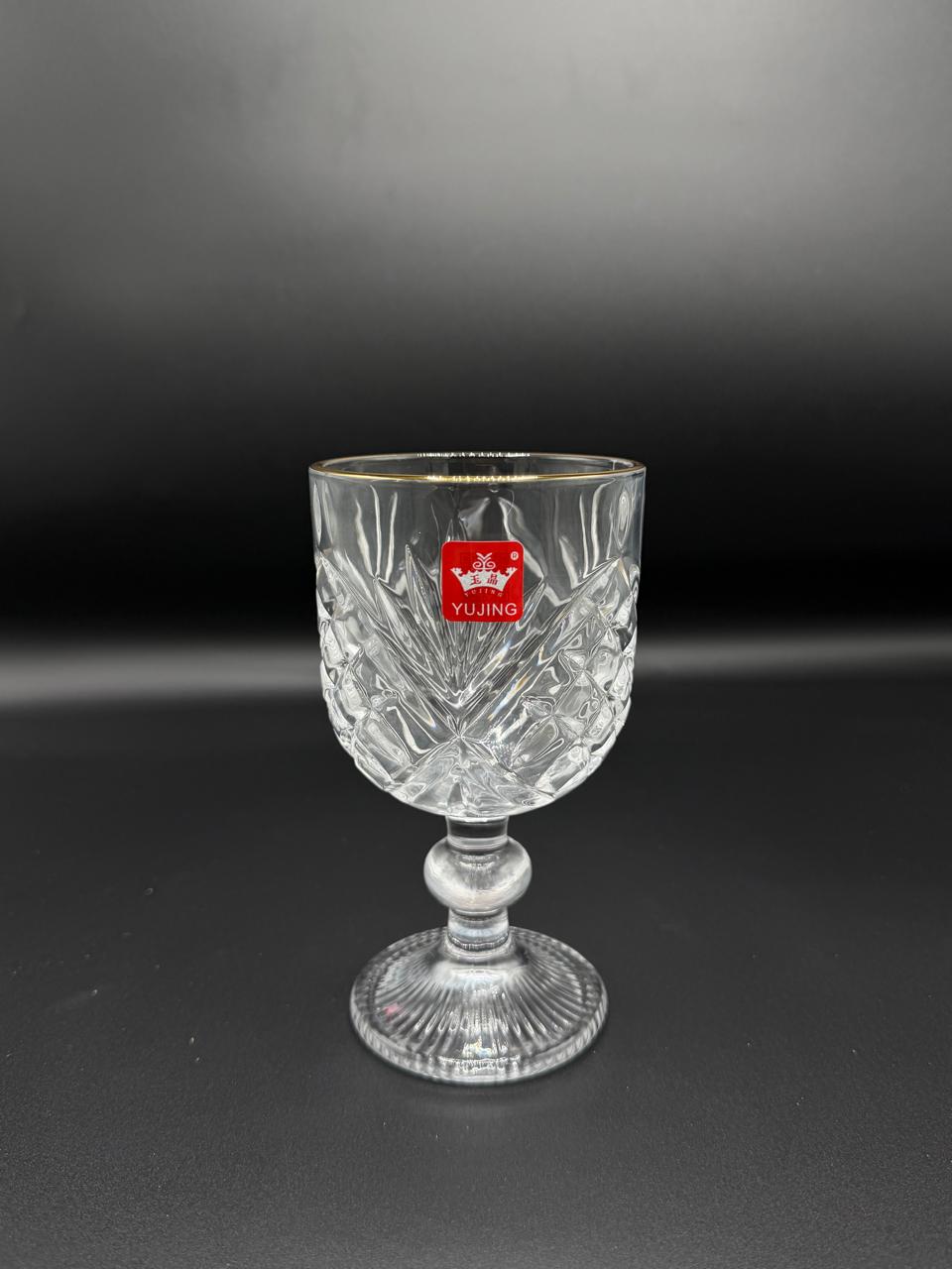 Diamond Cut Gold Rim Wine Goblet Set – 6 Piece Stemmed Glasses (72-12)
