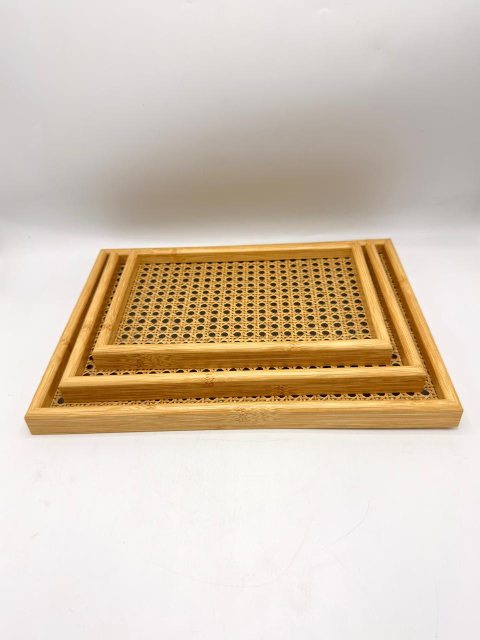 MDF Tray 3-Piece Set with Rattan Sticker (7-25)
