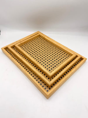 MDF Tray 3-Piece Set with Rattan Sticker (7-25)
