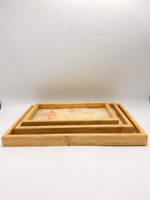 MDF Tray 3-Piece Set with White Floral Pattern (7-24)