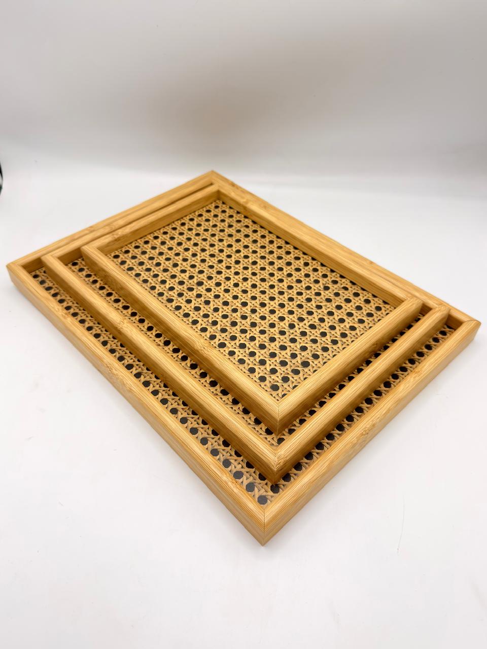 MDF Tray 3-Piece Set with Rattan Sticker (7-25)