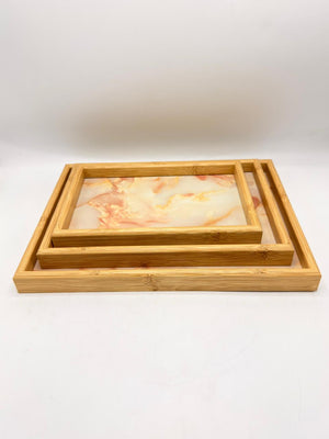 MDF Tray 3-Piece Set with White Floral Pattern (7-24)