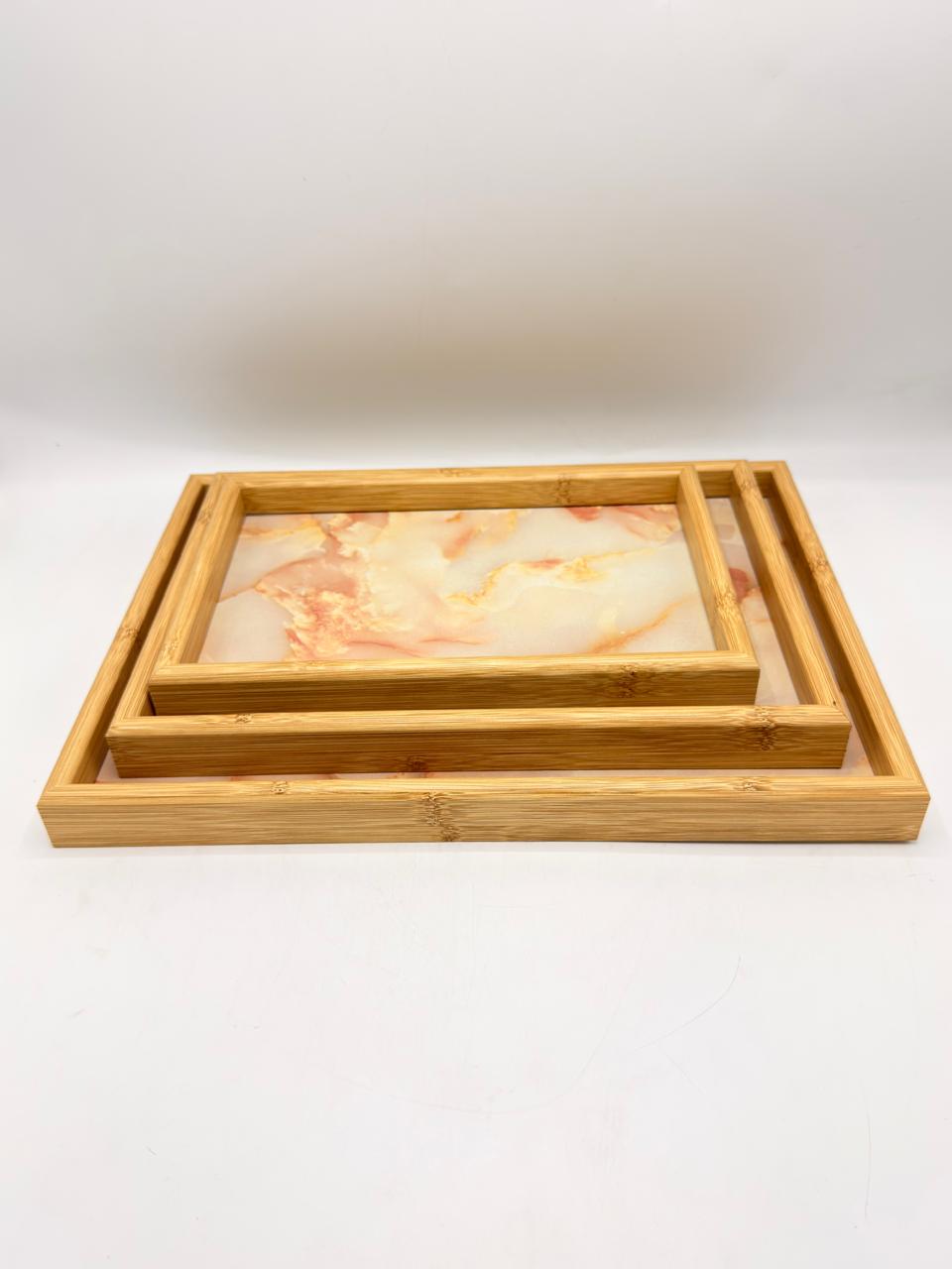 MDF Tray 3-Piece Set with White Floral Pattern (7-24)