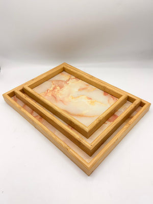 MDF Tray 3-Piece Set with White Floral Pattern (7-24)