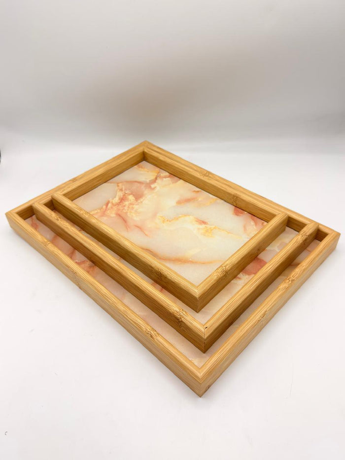 MDF Tray 3-Piece Set with White Floral Pattern (7-24)