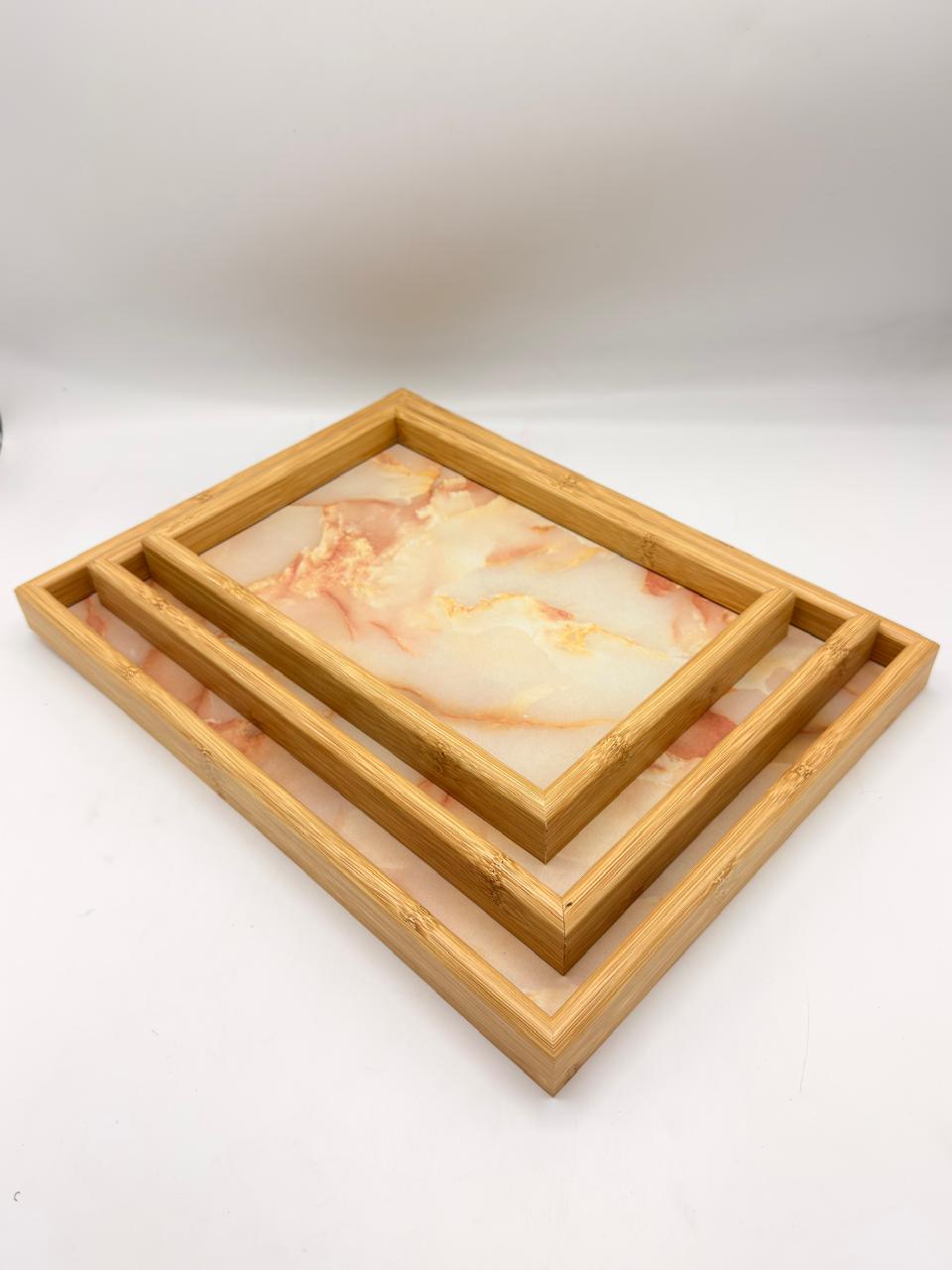 MDF Tray 3-Piece Set with White Floral Pattern (7-24)