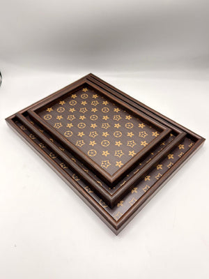 MDF Tray 3-Piece Set with LV Sticker Pattern (7-23) – Premium Decorative Serving Trays