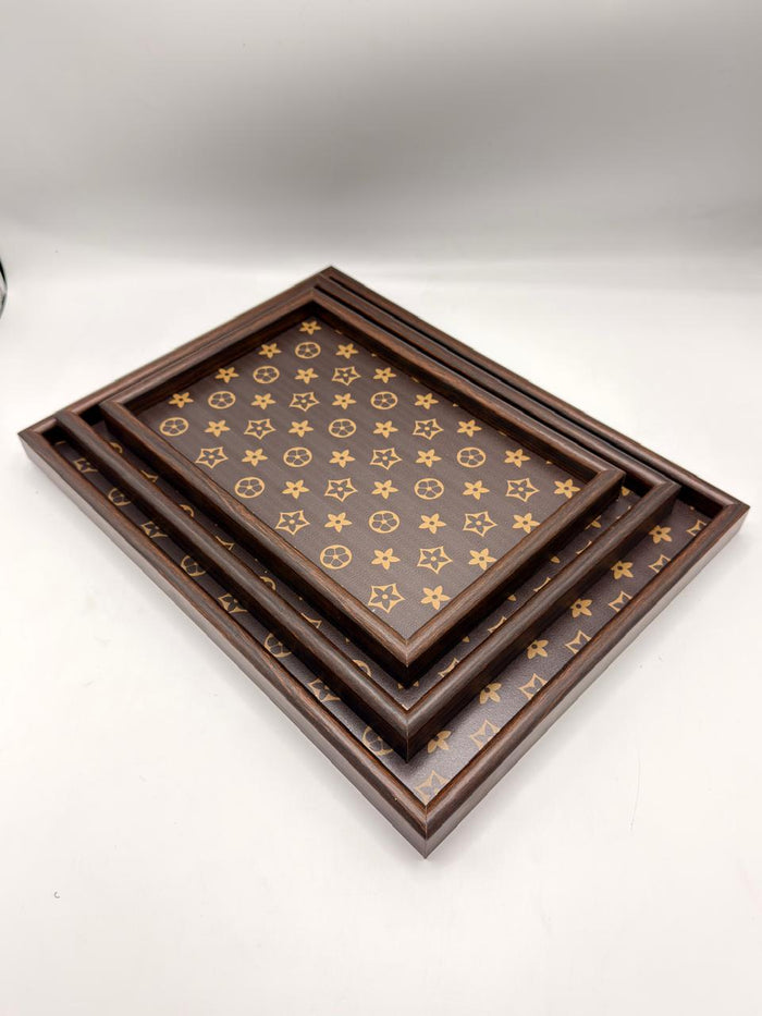 MDF Tray 3-Piece Set with LV Sticker Pattern (7-23) – Premium Decorative Serving Trays