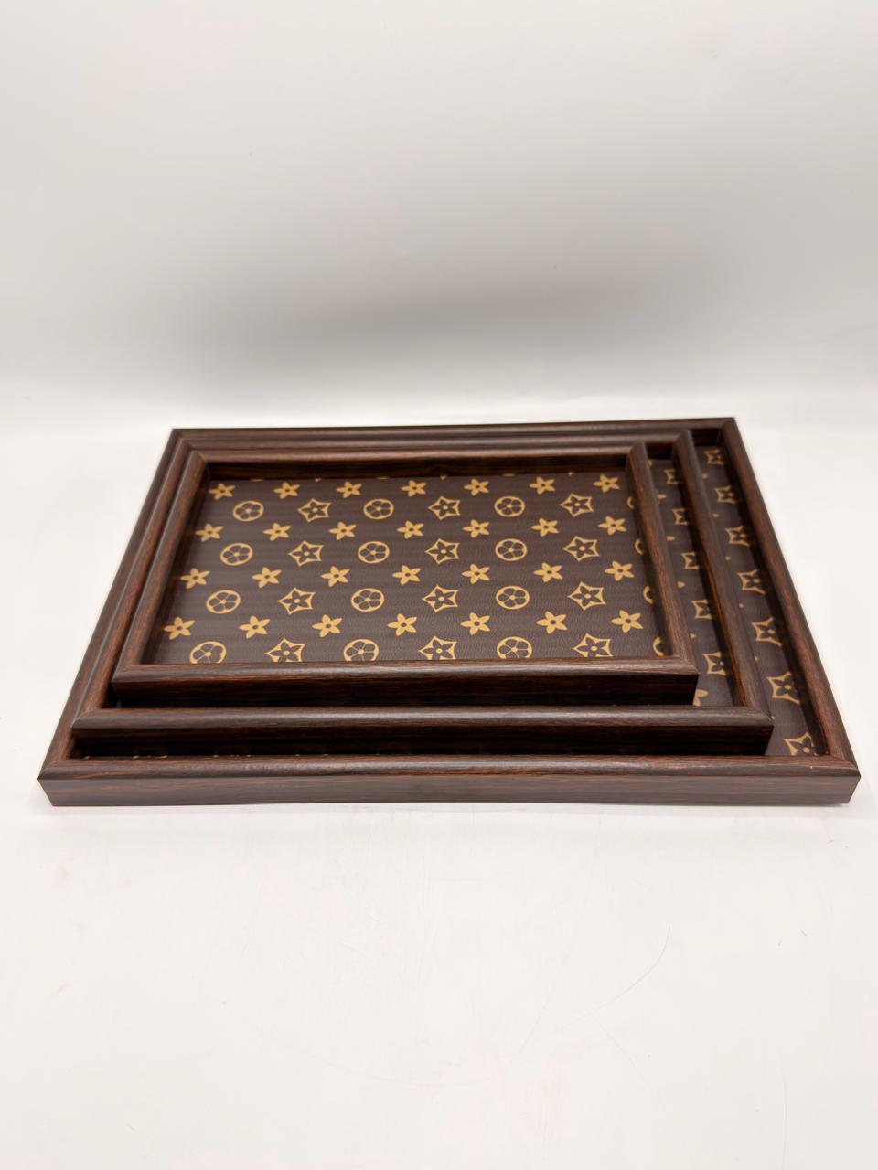 MDF Tray 3-Piece Set with LV Sticker Pattern (7-23) – Premium Decorative Serving Trays