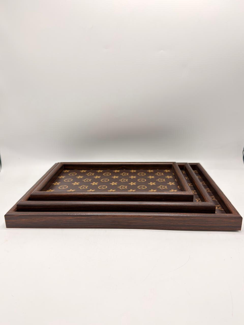 MDF Tray 3-Piece Set with LV Sticker Pattern (7-23) – Premium Decorative Serving Trays
