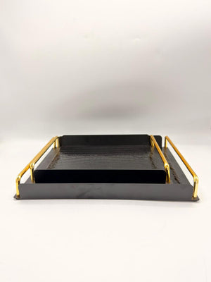 Metal Base Leather Tray-Glossy