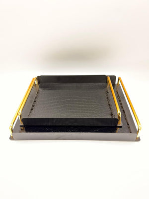 Metal Base Leather Tray-Glossy