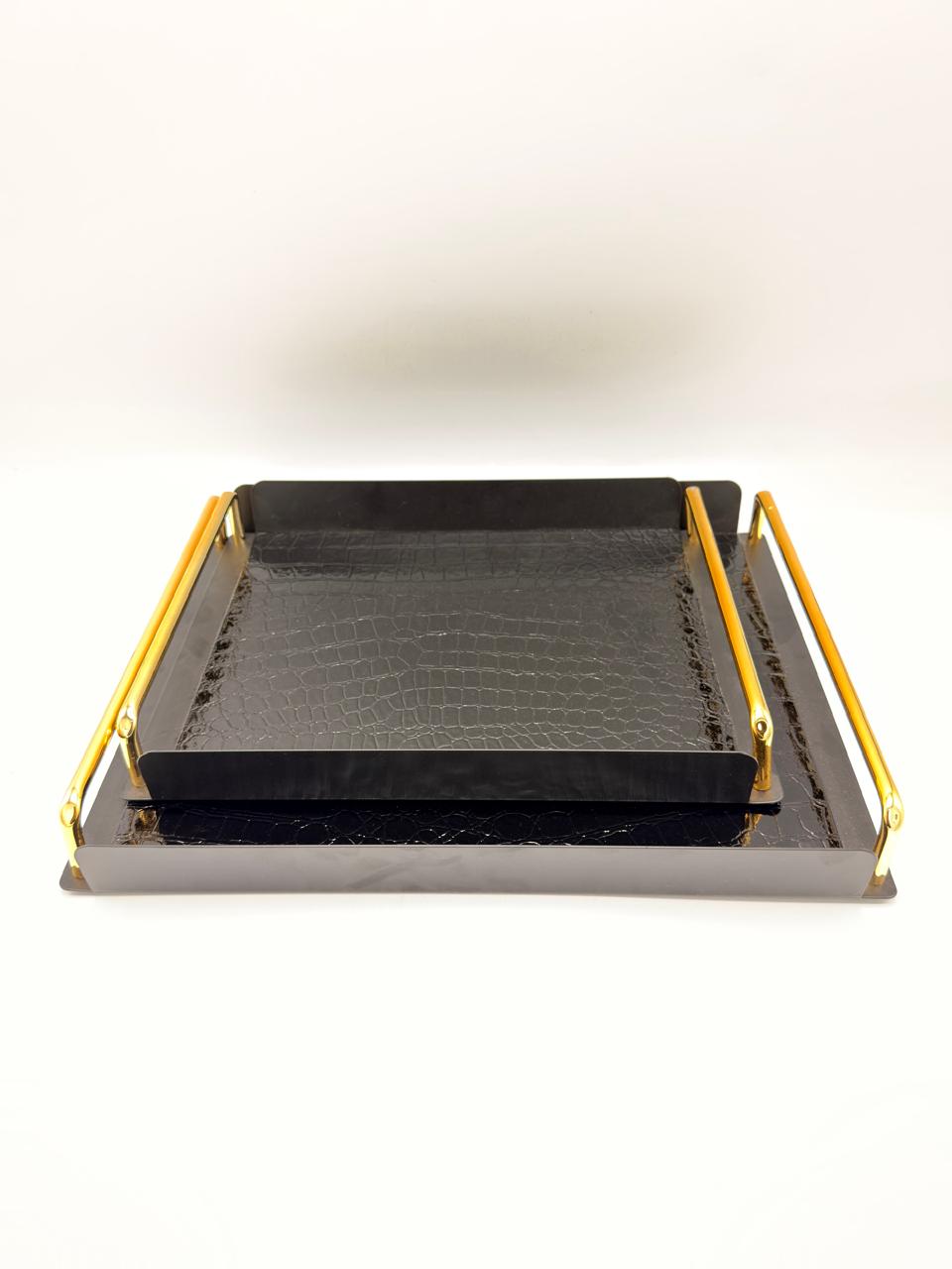Metal Base Leather Tray-Glossy