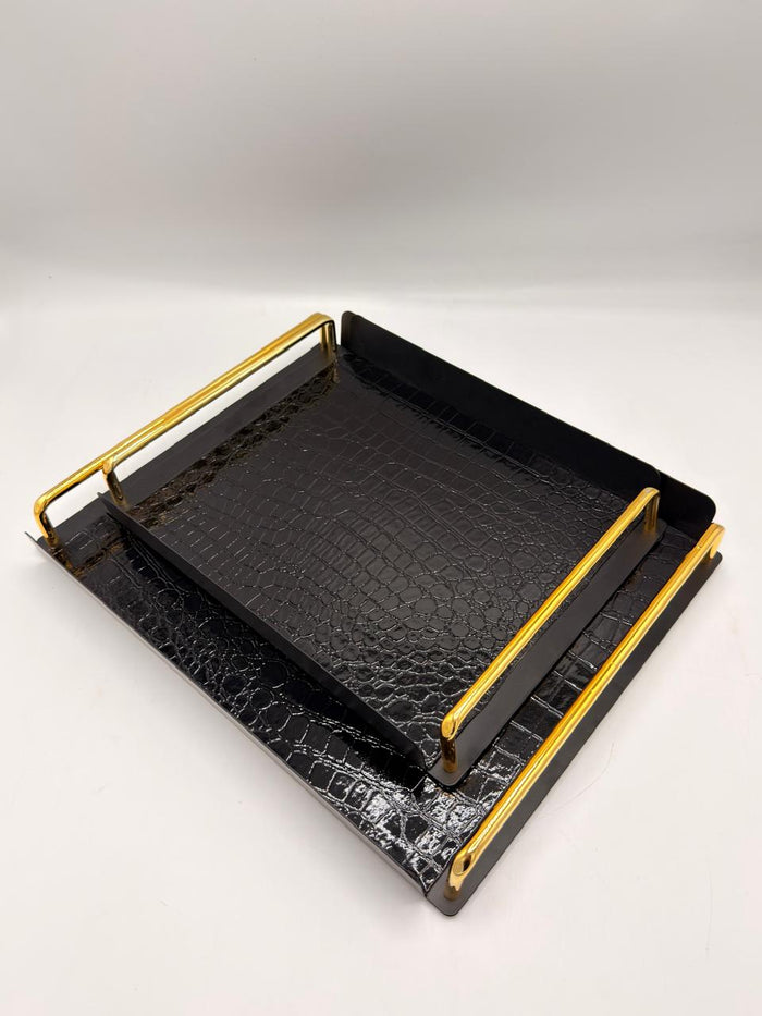 Metal Base Leather Tray-Glossy