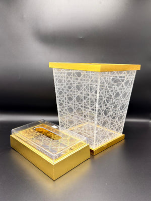 Golden Lattice Acrylic Bin & Tissue Box
