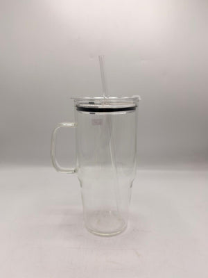 40oz clear tumbler with handle and straw