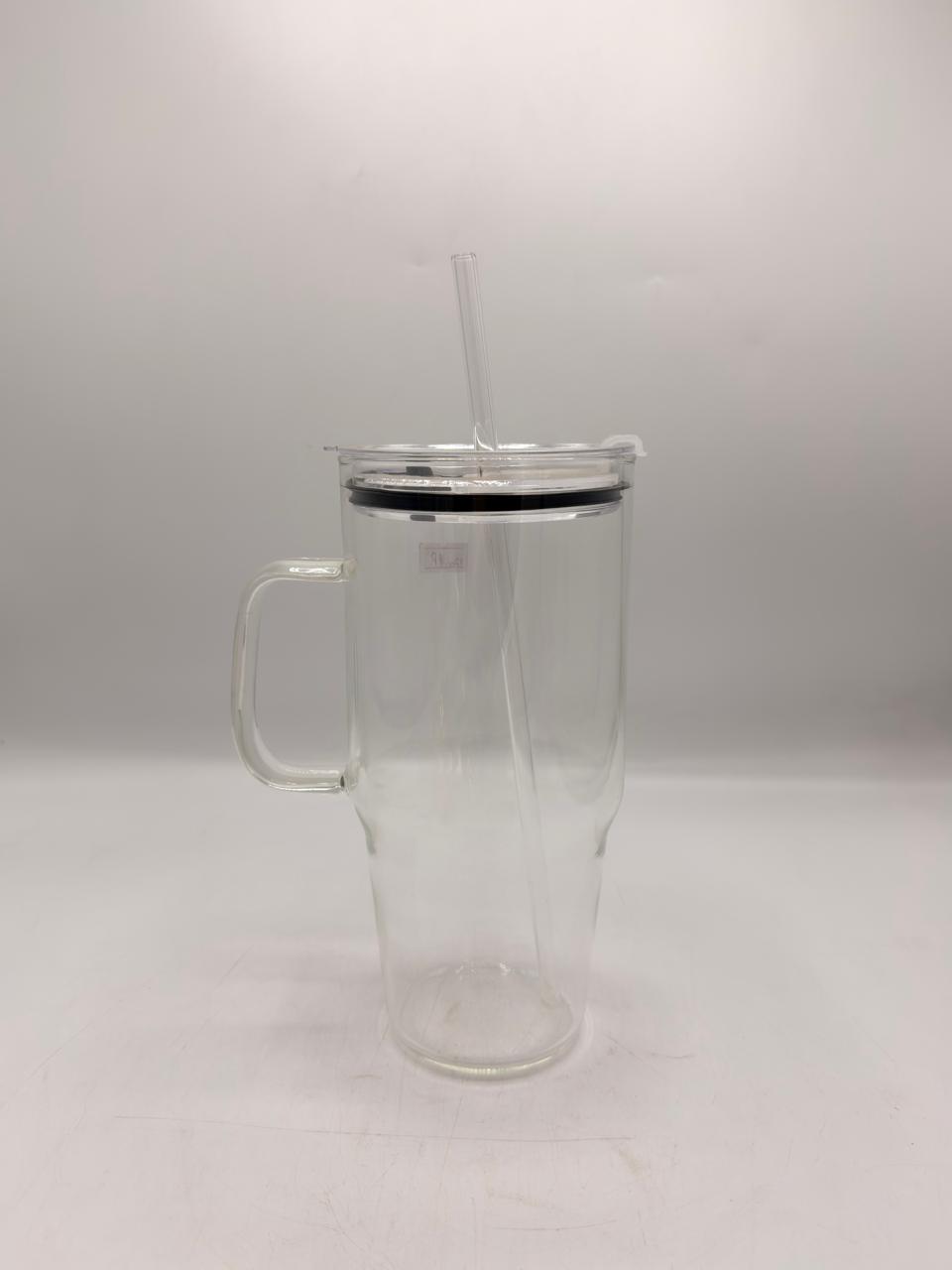 40oz clear tumbler with handle and straw
