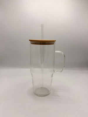 Glass Tumbler  Travel Mug with Bamboo Lid & Glass Straw - (QCB-1200BB)