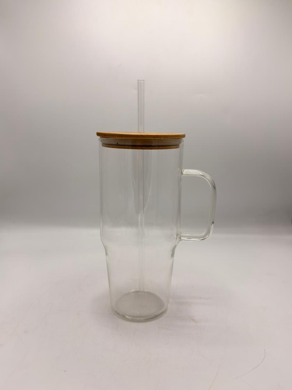 Glass Tumbler  Travel Mug with Bamboo Lid & Glass Straw - (QCB-1200BB)