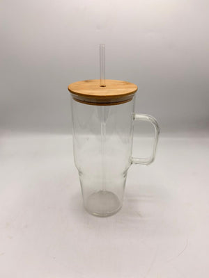 Glass Tumbler  Travel Mug with Bamboo Lid & Glass Straw - (QCB-1200BB)