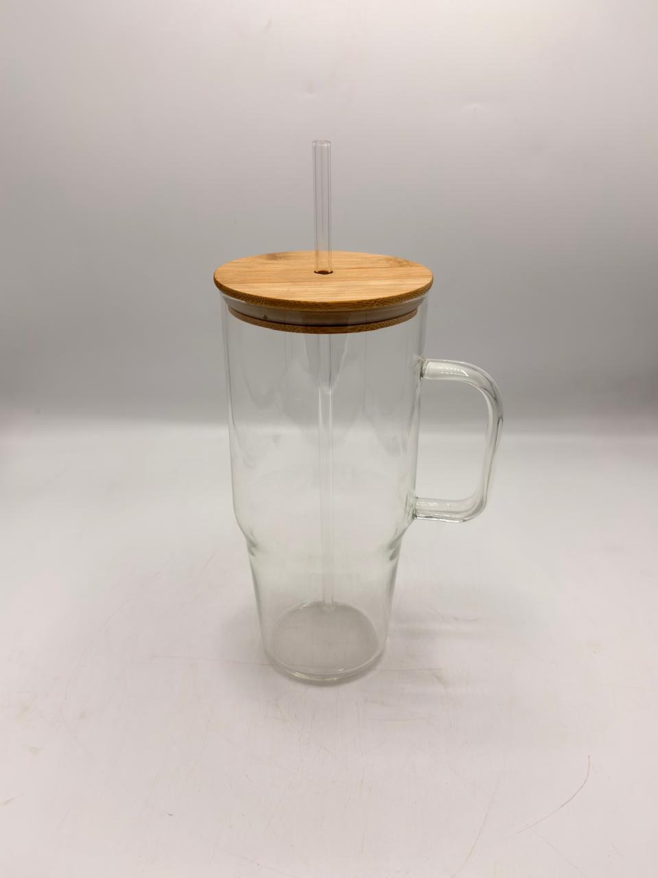 Glass Tumbler  Travel Mug with Bamboo Lid & Glass Straw - (QCB-1200BB)