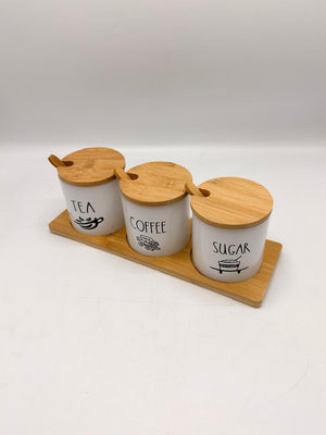 Tea Coffee Sugar Ceramic Canister Set