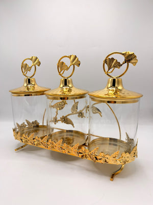 Iron Art Candy Jar (16-6) – Bird Branch Accent Glass Container & Decorative Sweet Bowl