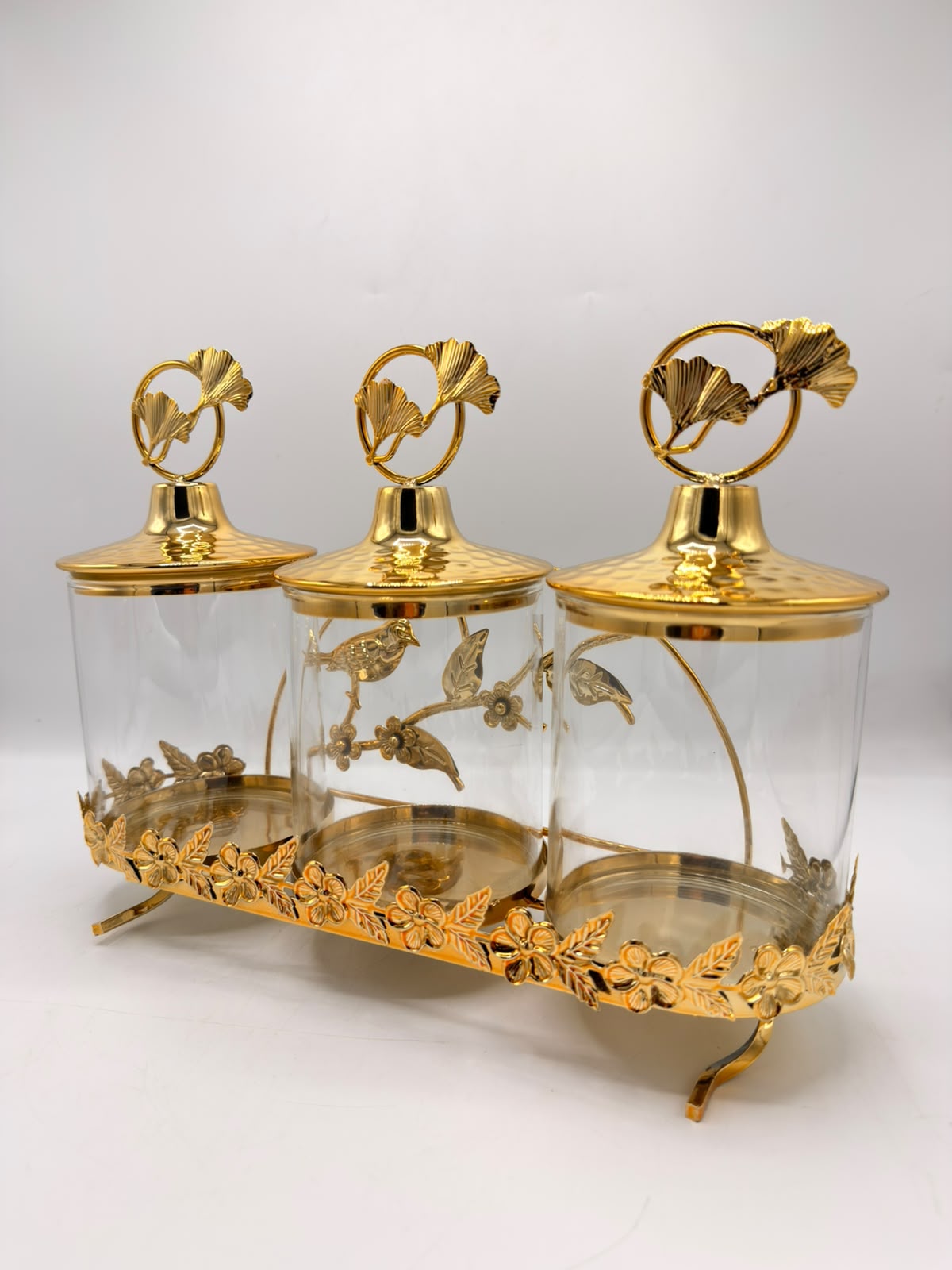 Iron Art Candy Jar (16-6) – Bird Branch Accent Glass Container & Decorative Sweet Bowl