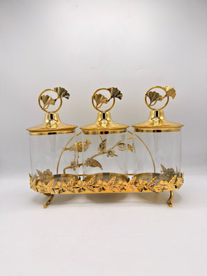 Iron Art Candy Jar (16-6) – Bird Branch Accent Glass Container & Decorative Sweet Bowl
