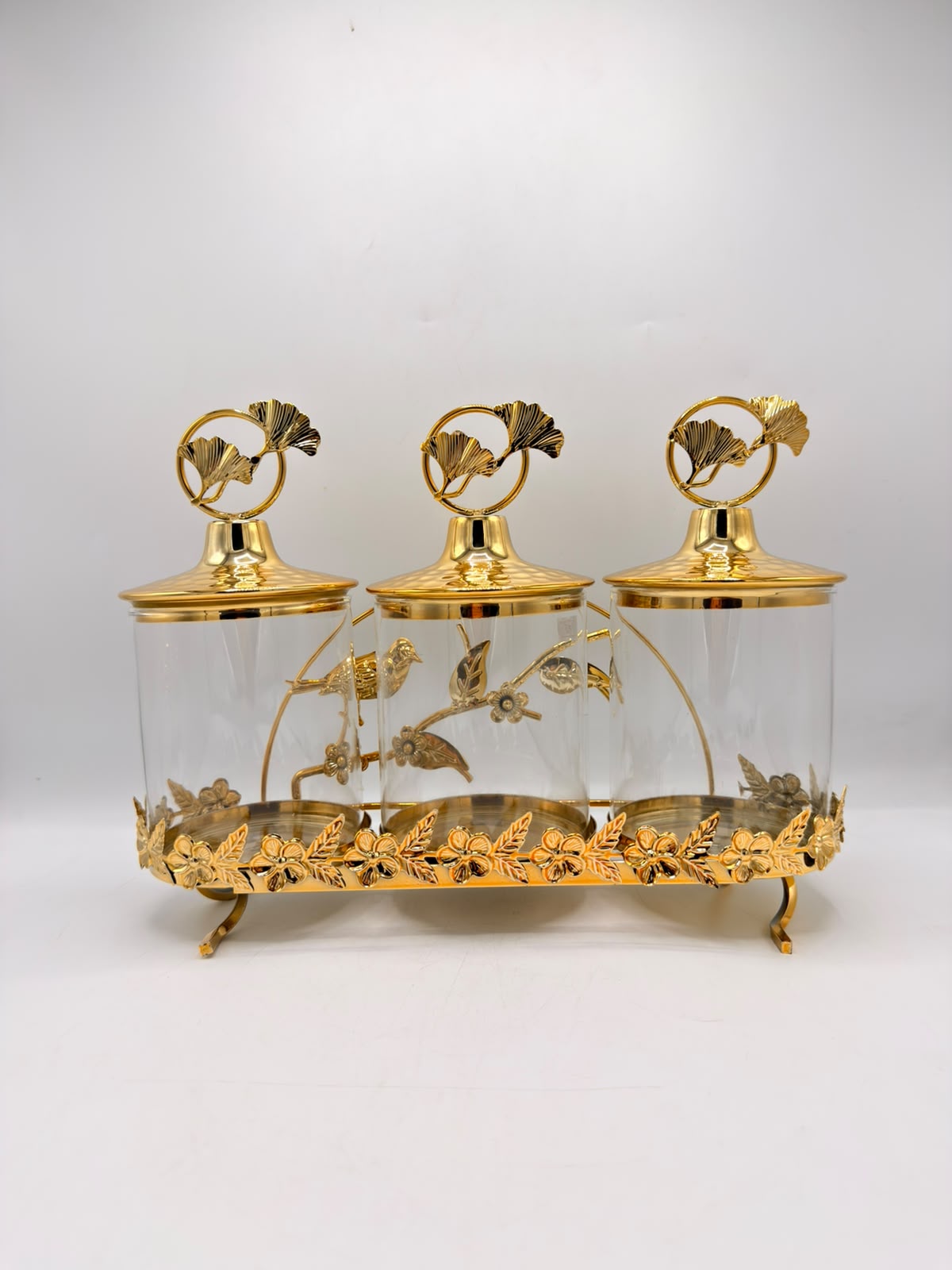 Iron Art Candy Jar (16-6) – Bird Branch Accent Glass Container & Decorative Sweet Bowl