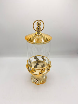 Iron Art Candy Jar Studded Glass Jar & Large Striped Pedestal Base (16-8)