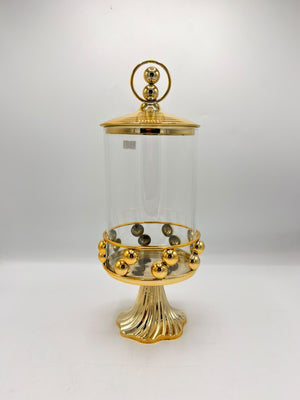 Iron Art Candy Jar Studded Glass Jar & Large Striped Pedestal Base (16-8)