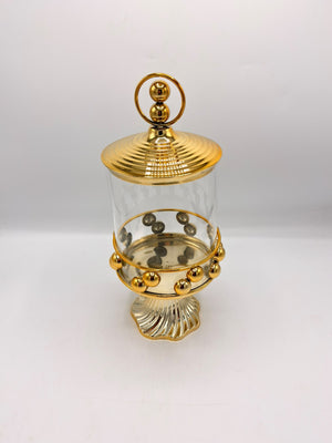 Iron Art Candy Jar Studded Glass Jar & Striped Pedestal Base (16-9)
