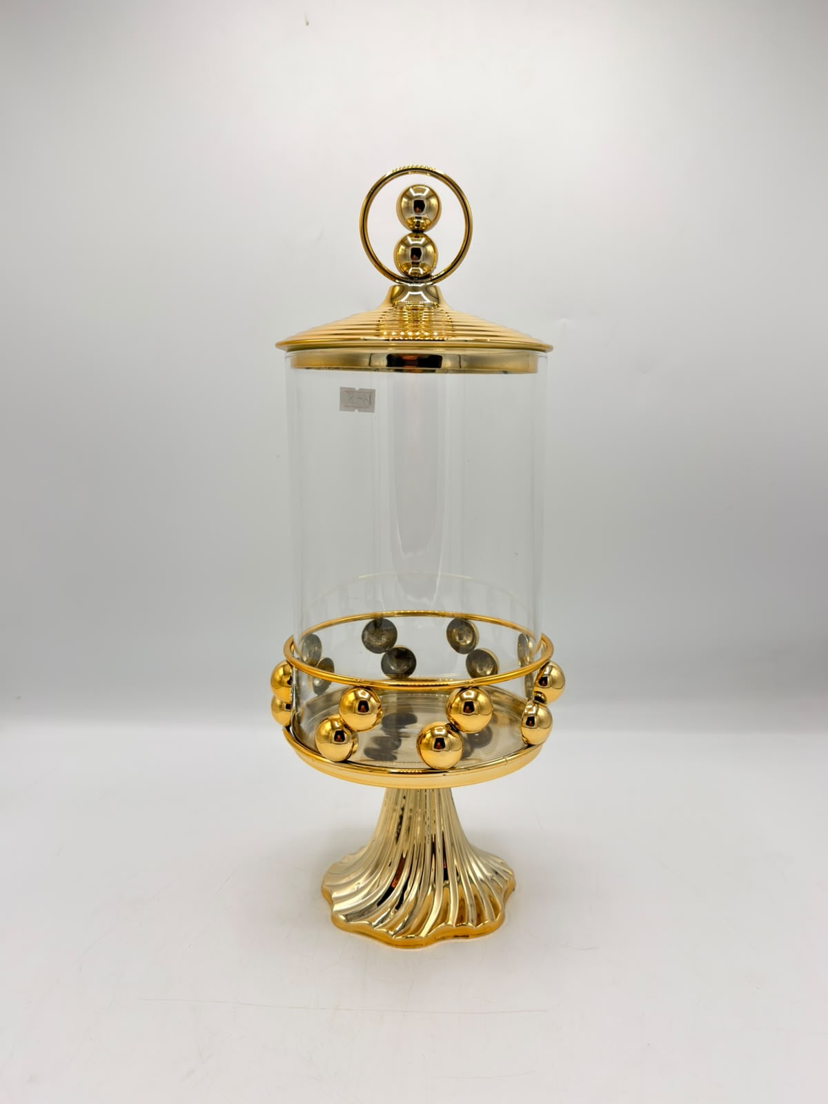 Iron Art Candy Jar Studded Glass Jar & Large Striped Pedestal Base (16-8)