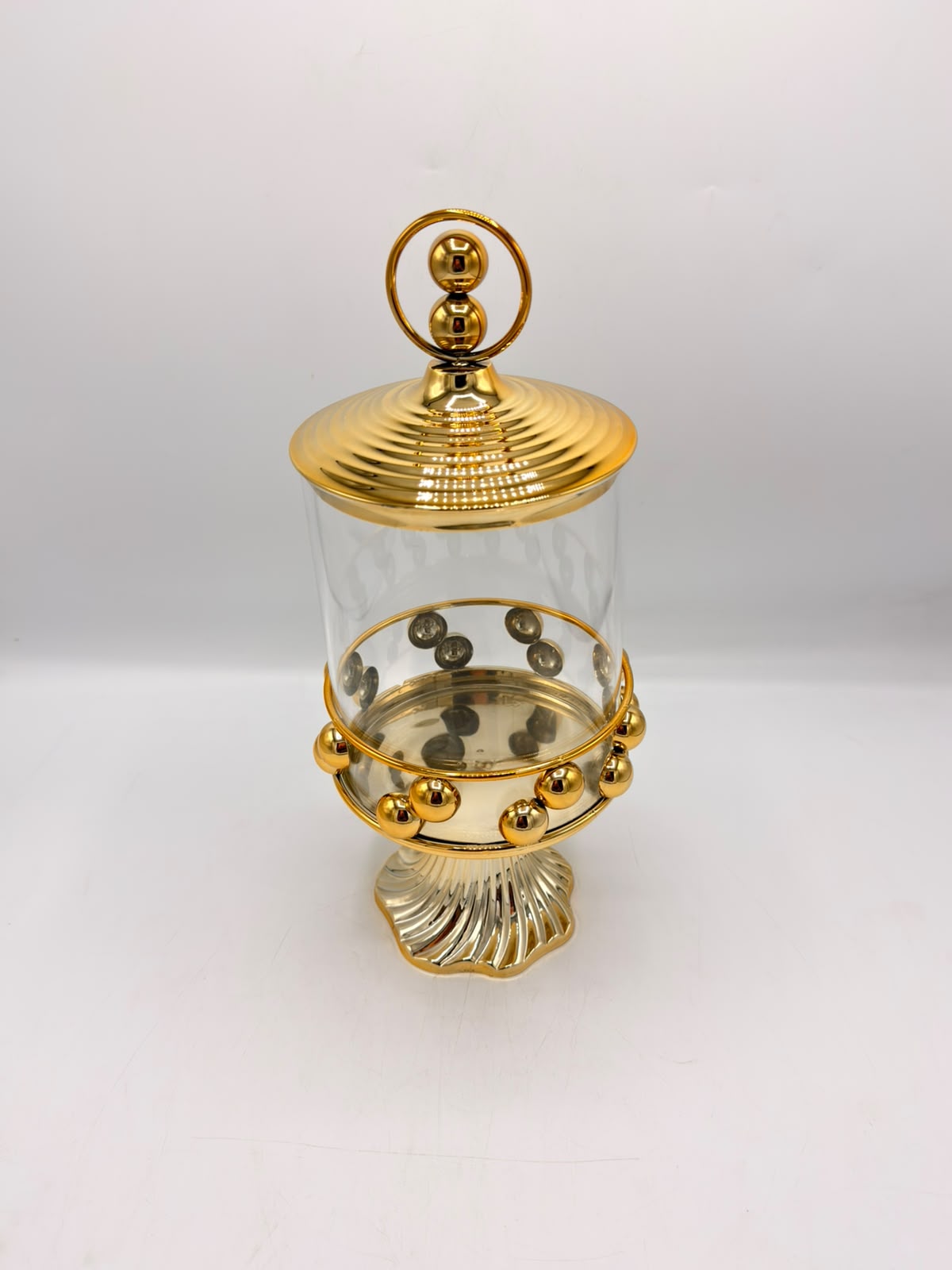 Iron Art Candy Jar Studded Glass Jar & Striped Pedestal Base (16-9)