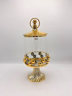 Iron Art Candy Jar Studded Glass Jar & Striped Pedestal Base (16-9)