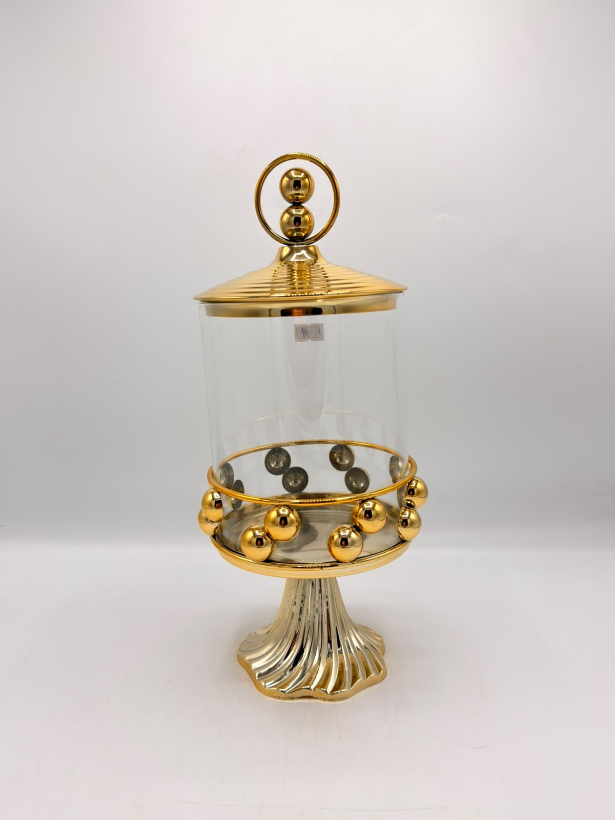 Iron Art Candy Jar Studded Glass Jar & Striped Pedestal Base (16-9)