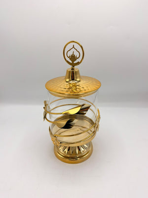 Iron Art Candy Jar (16-5) – Dotted Metal Lid Glass Container & Tabletop Treat Dish