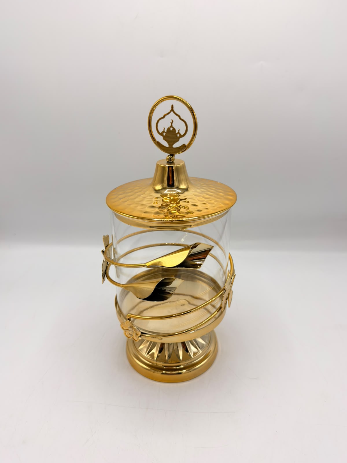 Iron Art Candy Jar (16-5) – Dotted Metal Lid Glass Container & Tabletop Treat Dish