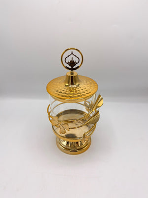 Iron Art Candy Jar (16-5) – Dotted Metal Lid Glass Container & Tabletop Treat Dish
