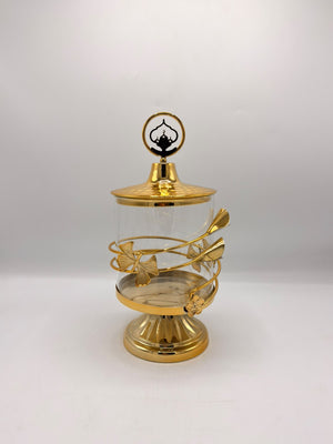 Iron Art Candy Jar Dotted Metal Lid Glass Container & Decorative Treat Dish (16-4)