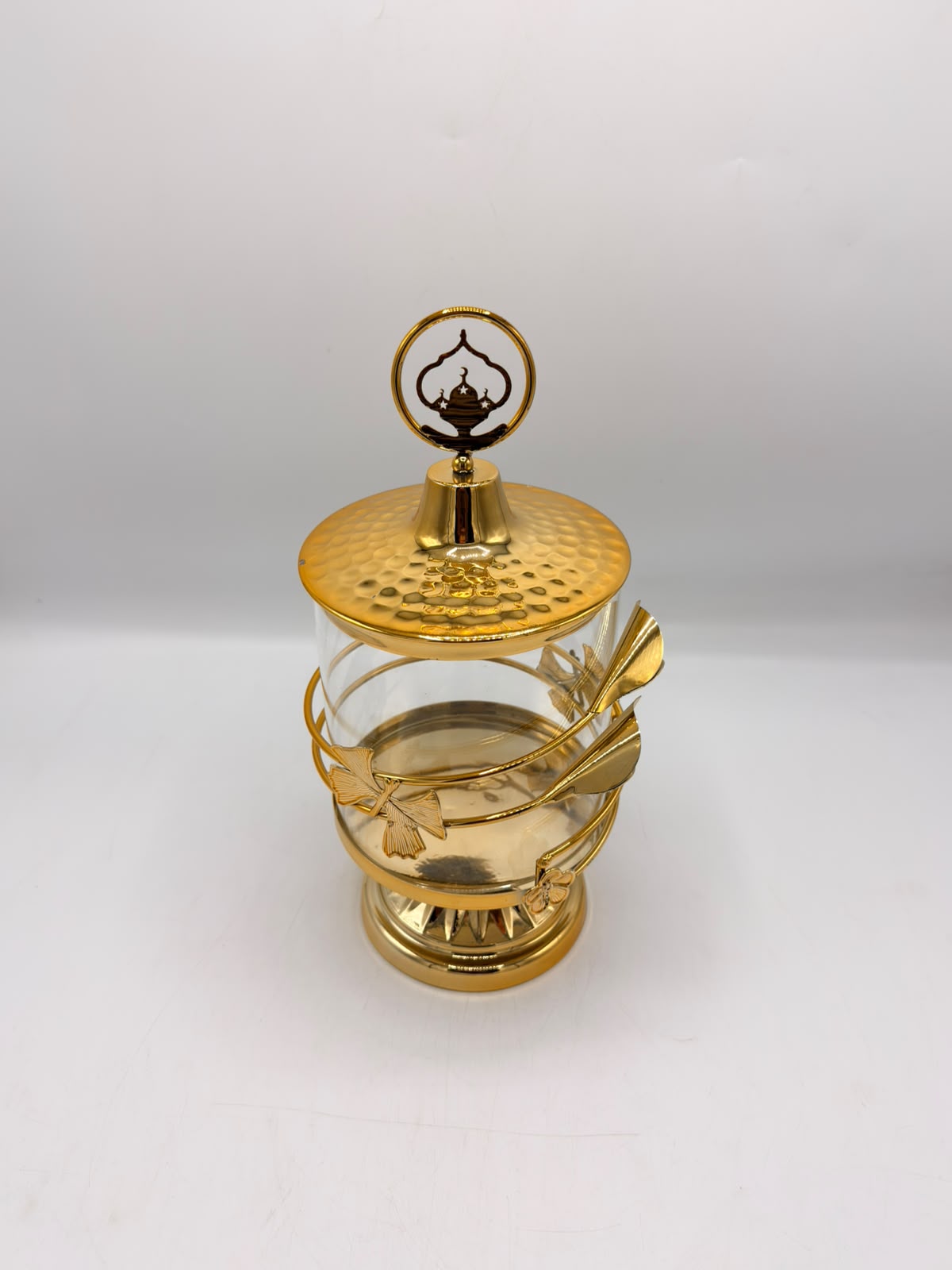 Iron Art Candy Jar (16-5) – Dotted Metal Lid Glass Container & Tabletop Treat Dish