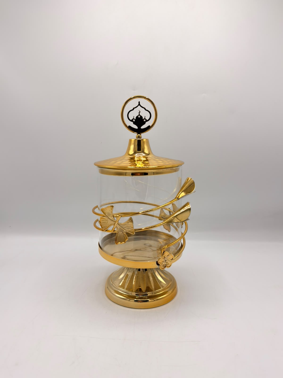 Iron Art Candy Jar Dotted Metal Lid Glass Container & Decorative Treat Dish (16-4)