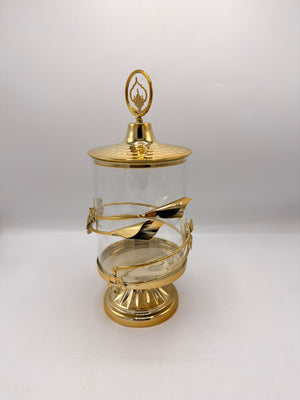 Iron Art Candy Jar Dotted Metal Lid Glass Container & Large Tabletop (16-3)